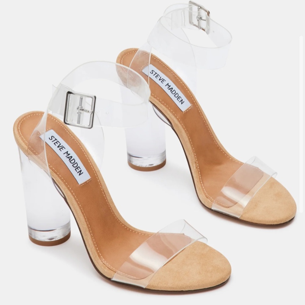 NWOT STEVE MADDEN CAMILLE SANDAL CLEAR. CLEAR HEELS SIZE 7